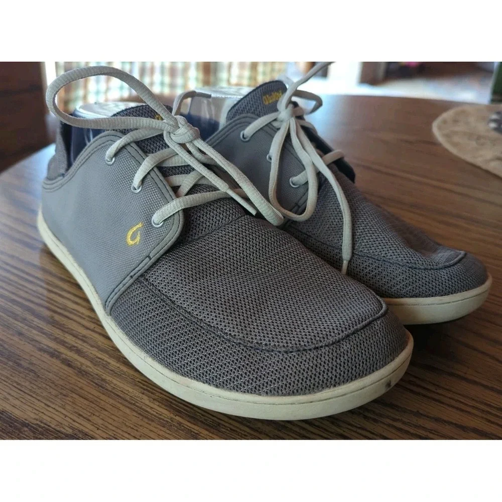 Olukai‎ Nohea Moku Grey Mesh Boat Shoes Slip On Sneakers Men's Size 10.5 Gray